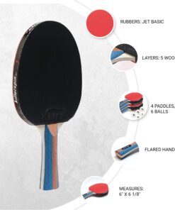 Alternative view of Killerspin Jet Set 4 Premium Set, Table Tennis Set with 4 Ping Pong Paddles and 6 Ping Pong Balls, Perfect Table Tennis Paddle for Beginner to Advanced Players