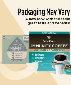 VitaCup Immunity Coffee Pods, Wellness Boost with Antioxidants, Echinacea, Probiotics, Vitamin C & D3, Medium Dark Roast, Recyclable Single Serve Pod Compatible with Keurig K-Cup Brewers,16 Ct 16 Count (Pack of 1) 24 81rU9sIQTAL