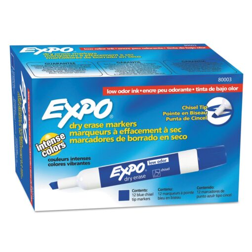 Expo 80003 Low Odor Dry Erase Markers, Chisel Tip, Blue Color, 2 Sets with 12 Markers, Total of 24 Markers