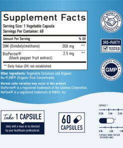 DIM Supplement 200 mg | Estrogen Hormone Balance for Women & Men | Hormonal Acne Supplements, Menopause Support, Antioxidant Support | Clean Label Project Certified, Vegan, Soy Free | 60 Ct. DIM 200mg 37 81rkCwy356L 1