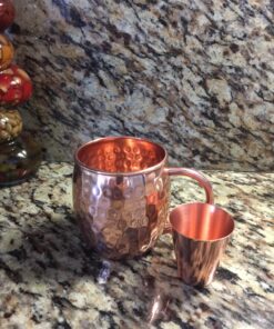 Set of 2 Moscow Mule Copper Mugs with Shot Glass - 2 16oz Copper Moscow Mule Mugs - Solid Copper Hammered Mug - Copper Cups for Moscow Mules 25 81rnLzyF6BL