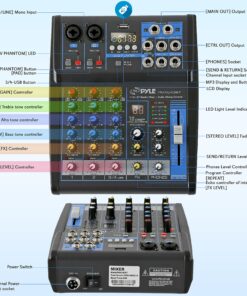 Alternative view of Pyle Professional Audio Mixer Sound Board Console System Interface 4 Channel Digital USB Bluetooth MP3 Computer Input 48V Phantom Power Stereo DJ Studio Streaming FX 16-Bit DSP processor-PMXU43BT