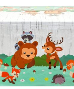 BLUE PANDA Woodland Animals Plastic Tablecloth for Birthday Party (54 x 108 in, 3 Pack) 15 81ruOgQRkL