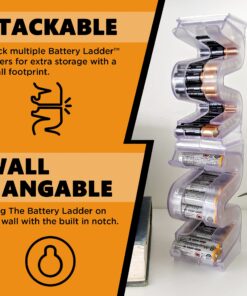 Battery Ladder (TM) Clear AA & AAA Combo Battery Holder/Storage - Vertical Organizer Case That Holds 28 AAA & 20 AA Batteries - Stackable, Expandable and Wall Mountable - Combo Pack 18 81rwFu5iY4L