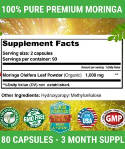 FRESH HEALTHCARE Moringa Oleifera 180 Capsules – 100% Pure Leaf Powder - 3 Month Supply - Non GMO and Gluten Free - Complete Green Superfood Supplement - Energy, Metabolism and Immune Support 19 81rwv8BHwCL