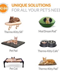 K&H Pet Products Thermo-Kitty Heated Cat Bed Small 16 Inches Sage/Tan 16.0"L x 16.0"W x 6.0"Th Retail Package 30 81rxyV53LQL
