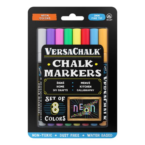 Neon Chalk Marker for Chalkboard Liquid Pen 8 Pack 3mm Fine Tip Erasable and Washable Fine 3mm Neon Colors