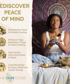 Ohm Store Tibetan Singing Bowl Set — Meditation Sound Bowl Handcrafted in Nepal for Yoga, Chakra Healing, Mindfulness, and Stress Relief — Unique Spiritual Gifts for Women and Men Bronze 23 81s rpvf GL