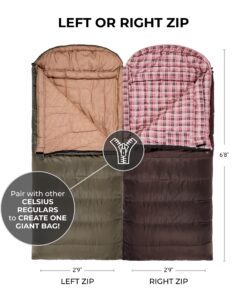 TETON Sports Celsius Regular Sleeping Bags, All Weather Bags for Adults and Kids Camping Made Easy and Warm Compression Sack Included Brown Poly Liner Regular / 0f Right Zip 8 81s18c16TML