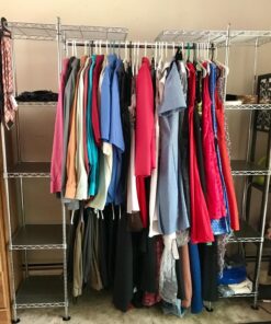 Seville Classics Closet Garment Organizer with Metal Hanging Rod Wardrobe Storage System, w/ Steel Shelves for Clothes, Shirts, Jackets, Coats, Blankets, Shoes, Steel, Expandable Rack 70 81s4c0npPHL