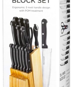 Knife Set With Wooden Block - 15 Piece Set Includes Chef Knife, Bread Knife, Carving Knife, Utility Knife, Paring Knife, Steak Knife, Boning Knife, Scissors And Knife Sharpener. - By Kitch N’ Wares 30 81s5RZUaoCL