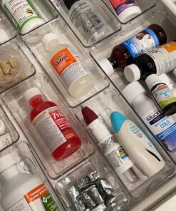 Vtopmart 25 PCS Clear Plastic Drawer Organizers Set, 4-Size Versatile Bathroom and Vanity Drawer Organizer Trays, Storage Bins for Makeup, Bedroom, Kitchen Gadgets Utensils and Office 49 81s7yicLBAL