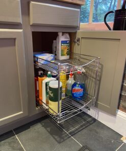 LYNK PROFESSIONAL® Pull Out Cabinet Organizer (2 Tier) Slide Out Drawers for Kitchen Cabinets - 14" D x 18" W - Sliding Pantry Shelves - Roll Out Shelf for Pots, Pans - Lifetime Ltd Warranty – Chrome 14x18 Dbl Chrome 15 81sF3CvwhL