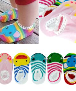 Alternative view of Fly love 5 Pairs Baby Toddler Newborn Infant Stripes Anti Slip Non Skid Socks No-Show Crew Boat Cotton Slipper Sock 6-12 Months Style a