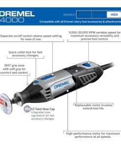 Dremel 4000-6/50-FF High Performance Rotary Tool Kit with Flex Shaft- 6 Attachments & 50 Accessories- Grinder, Sander, Polisher, Engraver- Perfect For Routing, Cutting, Wood Carving, Polishing 4000 Rotary Tool - FFP + 56 Accessories 14 81sIQhSZs2S