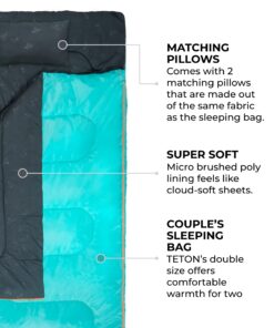 TETON Sports Cascade Double Sleeping Bag; Lightweight, Warm and Comfortable for Family Camping, Teal, 87" x 60" Cascade Double-Wide 29 81sKlO81NL