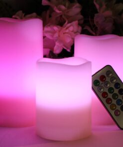 Alternative view of LED Multi Colored Flameless Candles Battery Operated, 3 Round Ivory Wax with Multi-Function Timer Remote Control, Flickering Flame Candle Set for Room Decor for Teens by LED Lytes Round Ivory Wax and Multicolor Flame