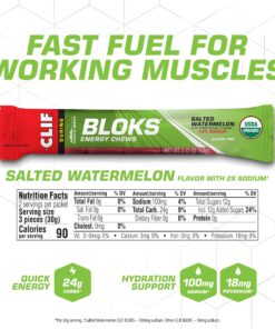CLIF BLOKS - Salted Watermelon Flavor with 2X Sodium - Energy Chews - Non-GMO - Plant Based - Fast Fuel for Cycling and Running - Quick Carbohydrates and Electrolytes - 2.12 oz. (18 Count) 22 81sPA5Fw1L