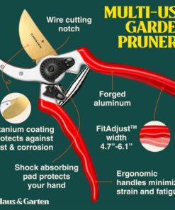 Haus & Garten ClassicPRO 8.5" Bypass Pruning Shears - Premium Garden Shears - Use As Gardening Shears, Garden Clippers, Handheld Heavy-Duty Professional Pruning Shears For Gardening & Pruning Scissors 33 81sPGLpEzsL