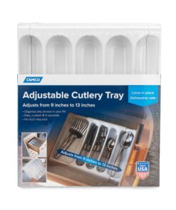 Camco Adjustable Cutlery Tray - Designed for RV and Compact Kitchen Drawers , Adjusts between 9" and 13" for An Easy Custom Fit -White (43503) White 15 81sU00nELsL