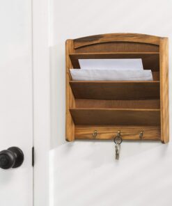 Home Basics Mail Organizer Wall Mount with Key Rack Hooks, Letter Holder For Office, Kitchen, Entryway, Pine 27 81sZJQl4uXL
