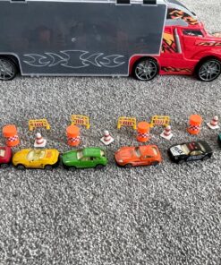 Amazon Basics Toy Car Carrier Truck With Storage For Kids Ages 3 and Up, 6-Pieces Diecast Vehicles & 16 Accessories, Multicolor, Medium 69 81sfA4HJcVL