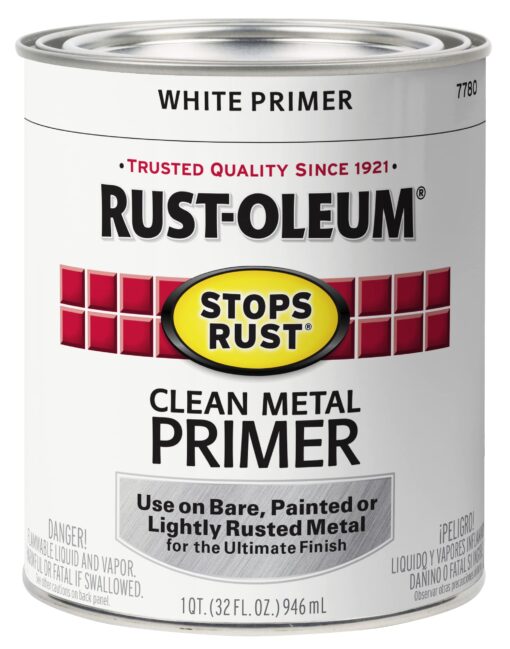 Rust-Oleum 7780502 Stops Rust Protective Enamel Paint, 32 Fl Oz (Pack of 1), Flat Whtie Clean Metal Primer, 12 32 Fl Oz (Pack of 1)