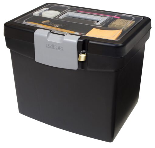 Storex 61504B02C Portable File Box with XL Lid, 11 x 13-1/2 x 11 Inches, Black Letter Size with XL Lid