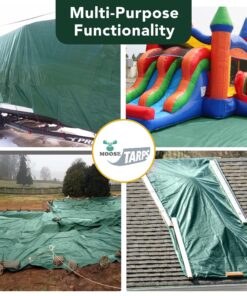 Moose Supply Waterproof Tent Tarp - Heavy Duty Tarp Tent for Wood Furniture, Car, Boat, Pool, & More - Tear, Rot, & Acid Resistant - 10x12 Foot Indoor/Outdoor Reversible Tarp (Green/Brown Tarp) 10' x 12' 14 81sm6QADwEL