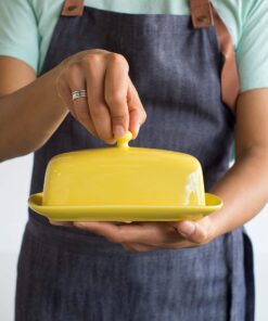 Now Designs Stoneware Rectangle Butter Dish with Lid, Lemon Yellow 4.5 x 8 in 12 81snbFuxIrL
