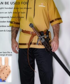 Armory Replicas - Genuine Bovine Leather Hawk Wood Sword Frog - Medieval Inspired Adjustable LARP Sabre Rapier Sword Weapon Frog Holster Holder Accessory Brown Right 16 81snxlu1W7L