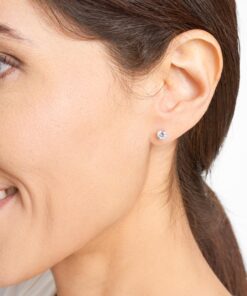 Alternative view of Amazon Essentials Plated Sterling Silver Cubic Zirconia Stud Earrings (Round & Princess) White/Platinum 5 mm Round Cut