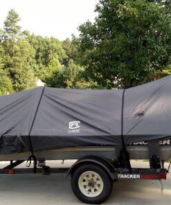 Classic Accessories StormPro Dark Grey Heavy-Duty Boat Cover, Fits boats 16 Foot - 18.5 Foot L x 98 in W, Marine Grade Fabric, Water-Resistant, Fits V-Hull Runabouts OutBoards and I/O 16'-18.5'L x 98"W (beam) Charcoal 34 81suv5Og7LL