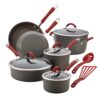 Rachael Ray - 87630 Rachael Ray Cucina Hard Anodized Nonstick Cookware Pots and Pans Set, 12 Piece, Gray with Red Handles Cookware Set
