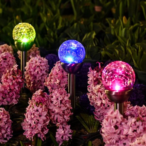 GIGALUMI Solar Lights Outdoor, Christmas Cracked Glass Ball Solar Garden Lights, Color Changing Lights Outdoor,Garden LED Lights for Path, Patio, Yard, 3 Pack Solar Garden Lights Outdoor Pathway