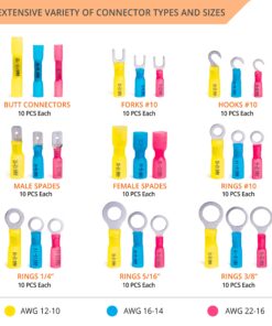 Wirefy Heat Shrink Wire Connectors Kit - Marine Grade Electrical Connectors - Automotive Butt Connectors - Insulated Ring, Spade, Fork, Hook Crimp Terminals - 22-10 Gauge - 270 PCS 270 pieces kit 23 81swg42J8mL