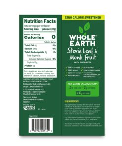Alternative view of Whole Earth Sweetener Co. Stevia & Monk Fruit Sweetener, Erythritol Sweetener, Stevia Packets, Sugar Substitute, Natural Sweetener, 400 Count Stevia and Monk Fruit 400 Count (Pack of 1)