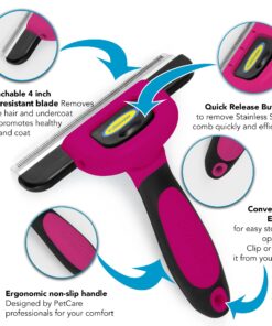 DakPets Pet Deshedding Tool | Professional Cat and Dog Brush for Shedding | Fur Deshedding Brush and Pet Hair Remover for Cats and Dogs | Stainless Steel Cat and Dog Shedding Brush for Pet Grooming Hot Pink 37 81t0EWAAvVL