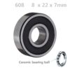608 2RS 8mm ID, 22mm OD, 7mm Width, Si3N4 Hybrid Ceramic Ball Bearing Rubber Sealed ABBOTT