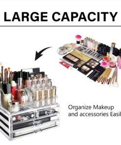 Ikee Design Clear Acrylic Makeup Organizer, Elegant Makeup Storage Organizer for a Stylish Vanity, Bathroom, or Dresser Décor, Clear Design for Easy Visibility and Quick Access 1) 1 Top 4 Drawers 40 81tBNN ef6L