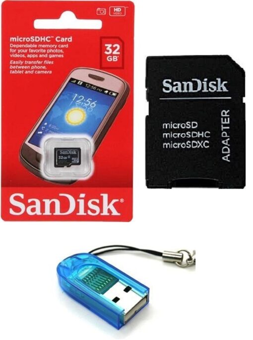 Sandisk 32GB Class 4 MicroSDHC MicroSD C4 TF Flash Memory Card with SD Adapter and USB SD Card Reader/Writer #R13 (Bulk Packaged)