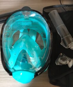 QingSong Full Face Snorkel Mask for Adults & Kids, Snorkeling Gear with Camera Mount, Foldable 180 Degree Panoramic View Snorkeling Set Anti-Fog Anti-Leak Black/Green S/M 23 81tEd42USVL