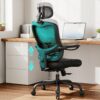 LANDOMIA Ergonomic Office Desk Chair - Mesh Office Chair with Flip up Arms & Adjustable Back Height - Comfortable Computer Task Chairs with Lumbar Support for Heavy People Black