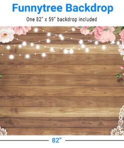 Alternative view of Funnytree 7X5ft Flowers Wood Lace Rustic Backdrop Wedding Floral Photography Background Wooden Board Floor Bridal Shower Baby Birthday Party Bride Banner Photo Studio 7'x5' Pink
