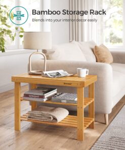 SONGMICS Shoe Rack Bench, 3-Tier Bamboo Shoe Storage Organizer, 11.3 x 27.6 x 17.8 Inches, Natural ULBS04N 28 81tQHvAWc8L
