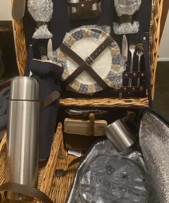 PICNIC TIME Romantic Canterbury Deluxe Wicker Picnic Basket Set for 2, with Blanket and Soft Cooler, One Size, Navy with Plaid 70 81tRdT4RK5L