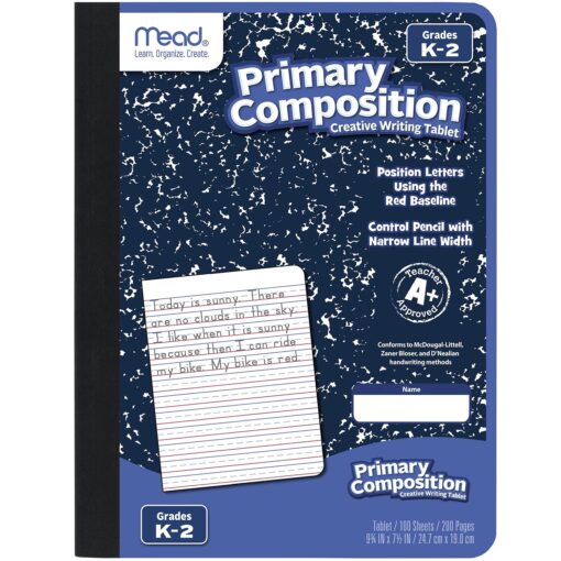 Mead Primary Composition Notebook, Wide Ruled Paper, Grades K-2 Writing Workbook, 9-3/4" x 7-1/2", 100 Sheets, Blue Marble (09902) 1 Pack