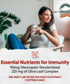 Barlean's Olive Leaf Complex Softgels Immune Support Supplement with 90 mg Oleuropein Antioxidants, Concentrated Heart Health & Immunity Booster Pills, 120 Count Natural Olive Leaf Softgel 120 Count (Pack of 1) 11 81tUF5ED0NL