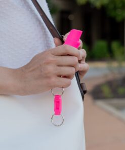 SABRE Pepper Spray, Supports National Breast Cancer Foundation, Maximum Police Strength OC Spray, Quick Release Keychain for Easy Carry and Fast Access, Finger Grip for More Accurate Aim, 25 Bursts Pink (1-Pack) 31 81tVt9CMbjL