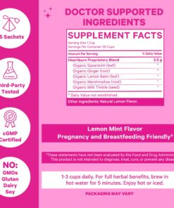 Pink Stork Heartburn Tea: Lemon Mint, 100% Organic, Heartburn Pregnancy Relief + Reduce Indigestion + Acid Reflux, Women-Owned, 30 Cups, Packaging May Vary 9 81tWBTApcL